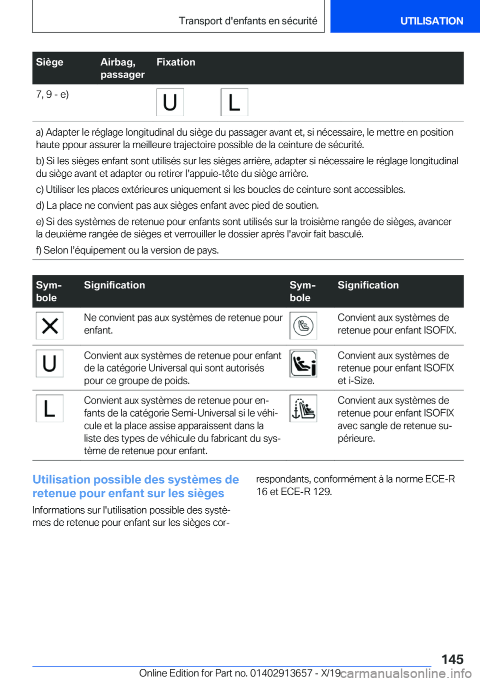 BMW X5 2020  Notices Demploi (in French) �S�i�è�g�e�A�i�r�b�a�g�,
�p�a�s�s�a�g�e�r�F�i�x�a�t�i�o�n�7�,��9��-��e�)�a�)��A�d�a�p�t�e�r��l�e��r�é�g�l�a�g�e��l�o�n�g�i�t�u�d�i�n�a�l��d�u��s�i�è�g�e��d�u��p�a�s�s�a�g�e�r��a�v�a�n�t