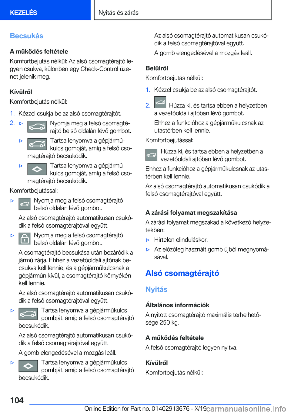 BMW X5 2020  Kezelési útmutató (in Hungarian) �B�e�c�s�u�k�