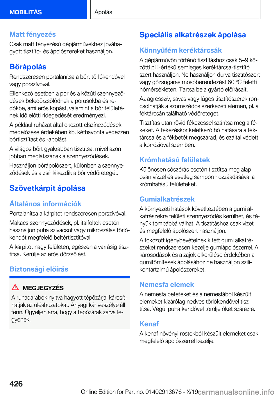 BMW X5 2020  Kezelési útmutató (in Hungarian) �M�a�t�t��f�