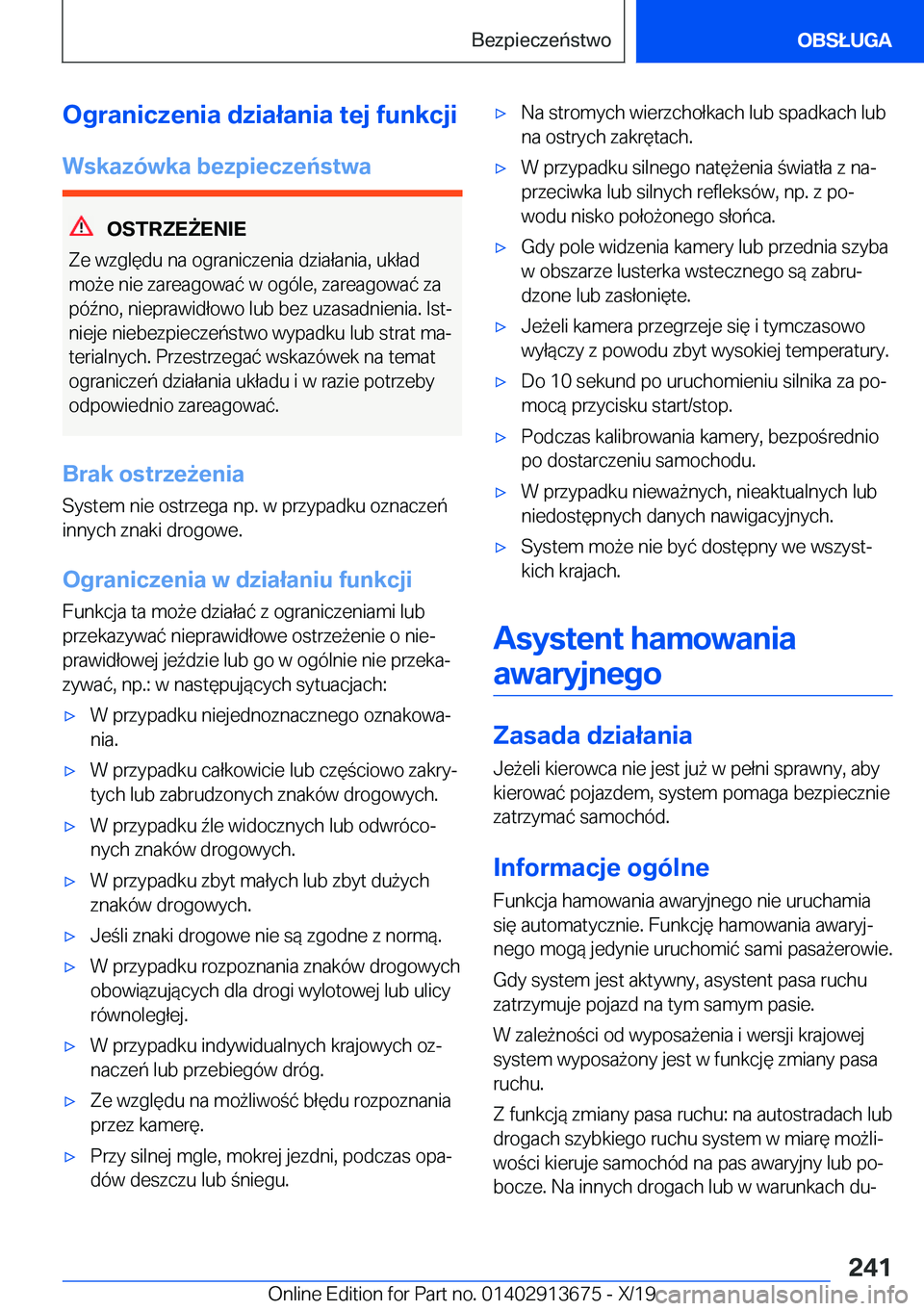 BMW X5 2020  Instrukcja obsługi (in Polish) �O�g�r�a�n�i�c�z�e�n�i�a��d�z�i�a�ł�a�n�i�a��t�e�j��f�u�n�k�c�j�i�W�s�k�a�z�