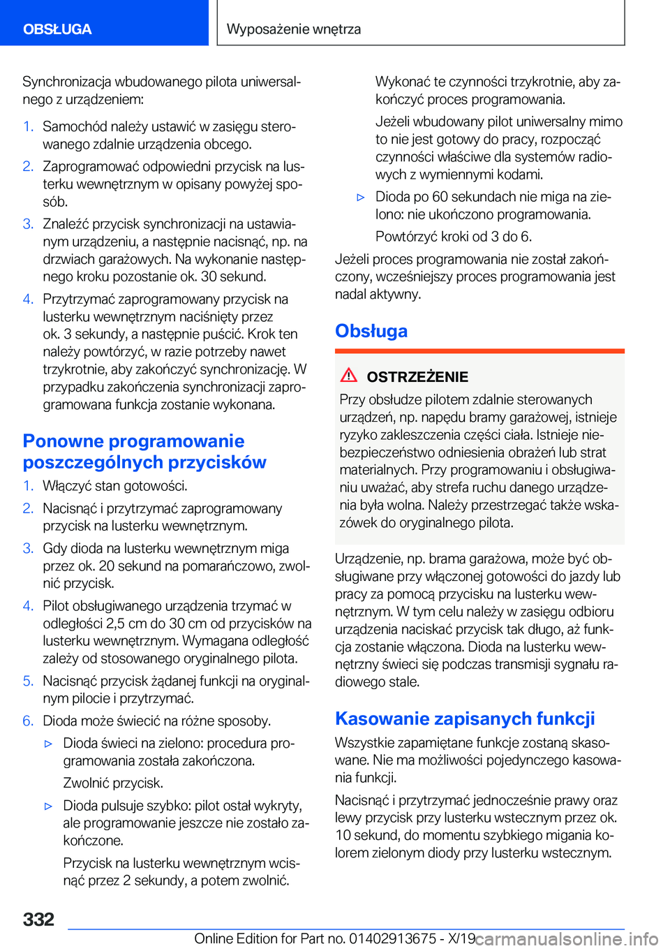 BMW X5 2020  Instrukcja obsługi (in Polish) �S�y�n�c�h�r�o�n�i�z�a�c�j�a��w�b�u�d�o�w�a�n�e�g�o��p�i�l�o�t�a��u�n�i�w�e�r�s�a�lj
�n�e�g�o��z��u�r�z�