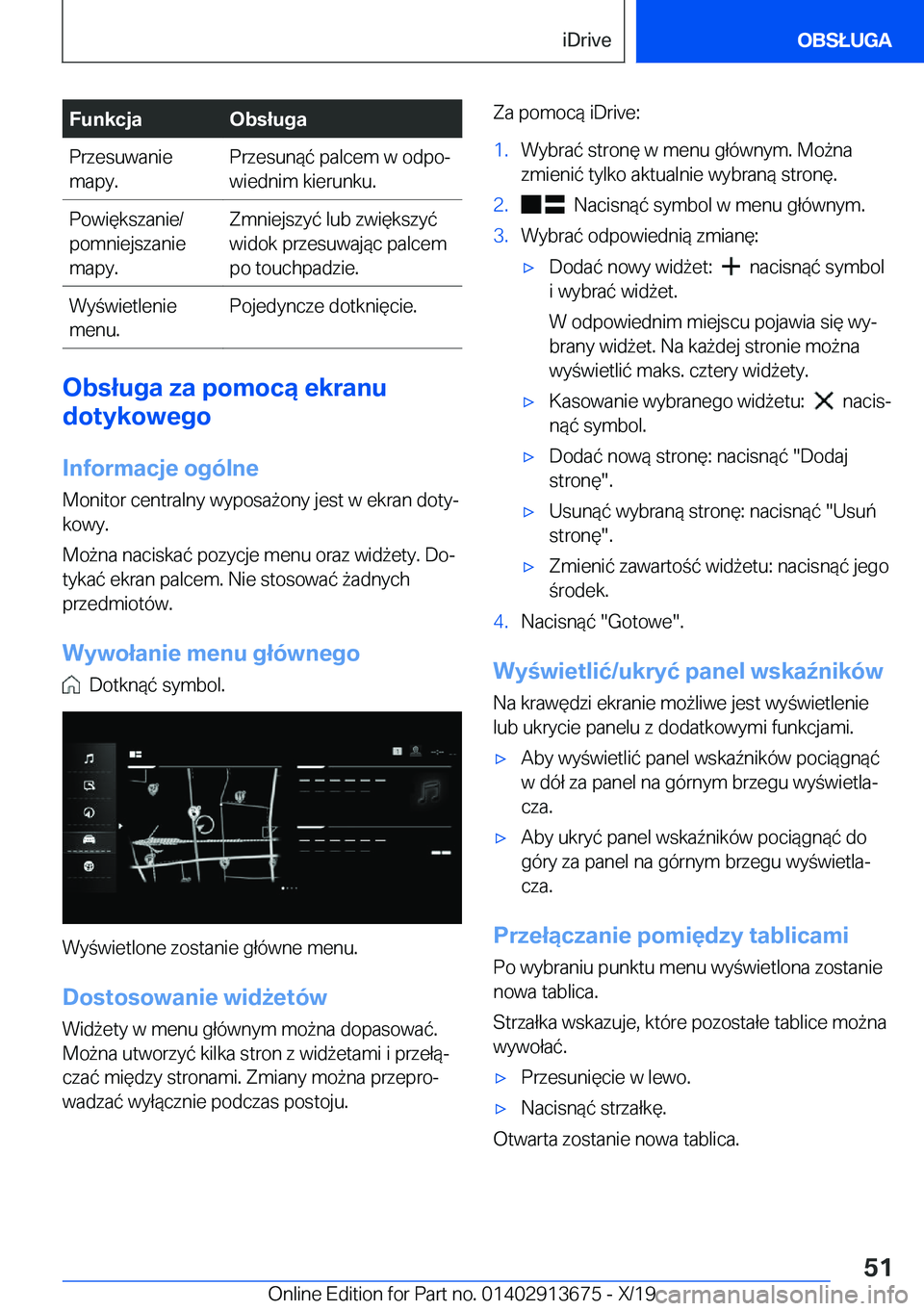 BMW X5 2020  Instrukcja obsługi (in Polish) �F�u�n�k�c�j�a�O�b�s�ł�u�g�a�P�r�z�e�s�u�w�a�n�i�e
�m�a�p�y�.�P�r�z�e�s�u�n�