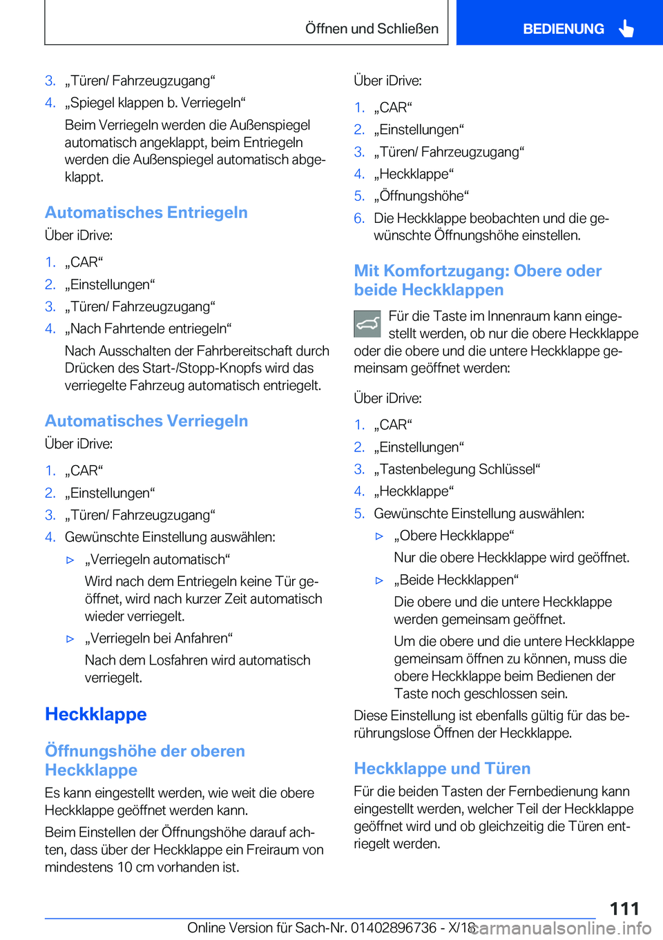 BMW X5 2019  Betriebsanleitungen (in German) �3�.x�T�
