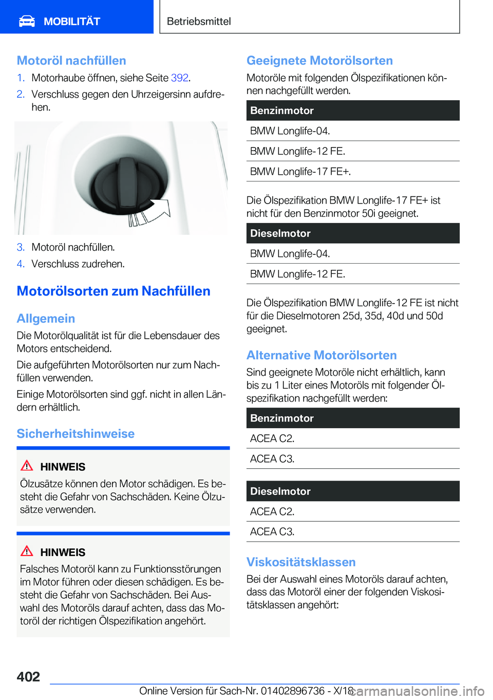 BMW X5 2019  Betriebsanleitungen (in German) �M�o�t�o�r�
