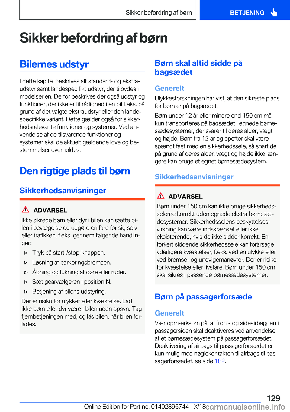 BMW X5 2019  InstruktionsbØger (in Danish) �S�i�k�k�e�r��b�e�f�o�r�d�r�i�n�g��a�f��b�