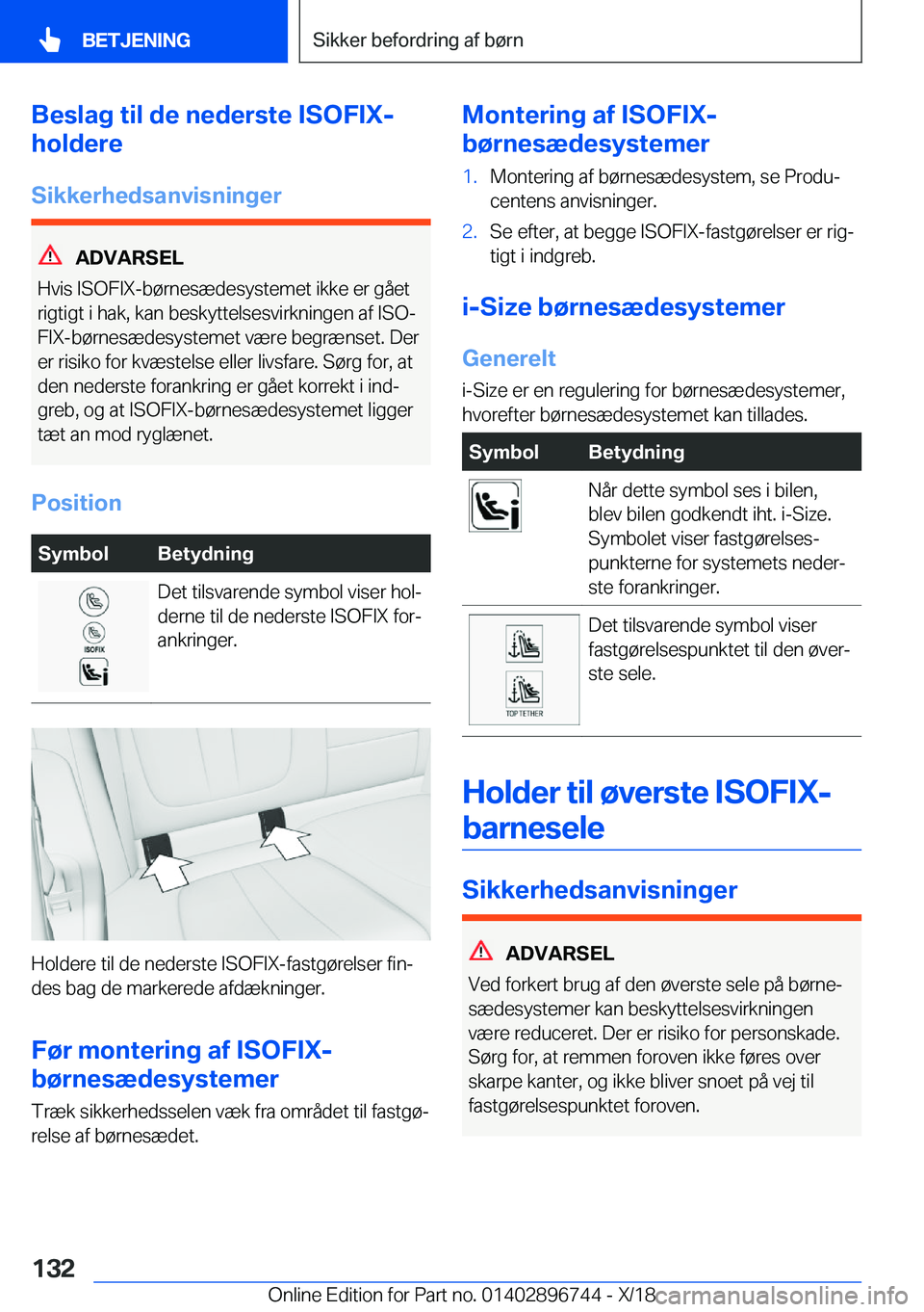 BMW X5 2019  InstruktionsbØger (in Danish) �B�e�s�l�a�g��t�i�l��d�e��n�e�d�e�r�s�t�e��I�S�O�F�I�X�-
�h�o�l�d�e�r�e
�S�i�k�k�e�r�h�e�d�s�a�n�v�i�s�n�i�n�g�e�r
�A�D�V�A�R�S�E�L
�H�v�i�s��I�S�O�F�I�X�-�b�