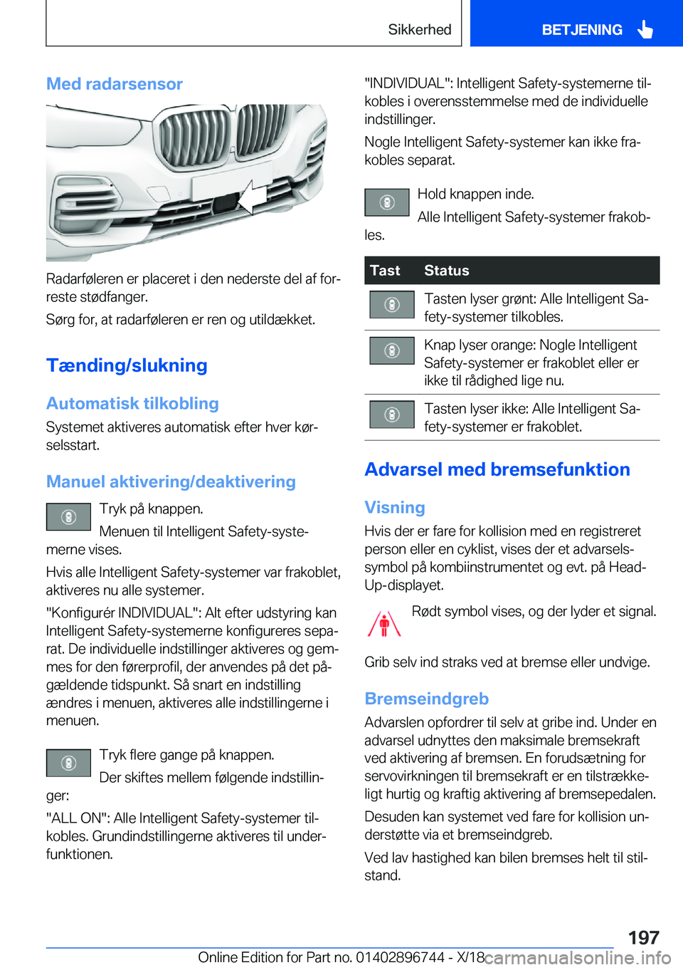 BMW X5 2019  InstruktionsbØger (in Danish) �M�e�d��r�a�d�a�r�s�e�n�s�o�r
�R�a�d�a�r�f�