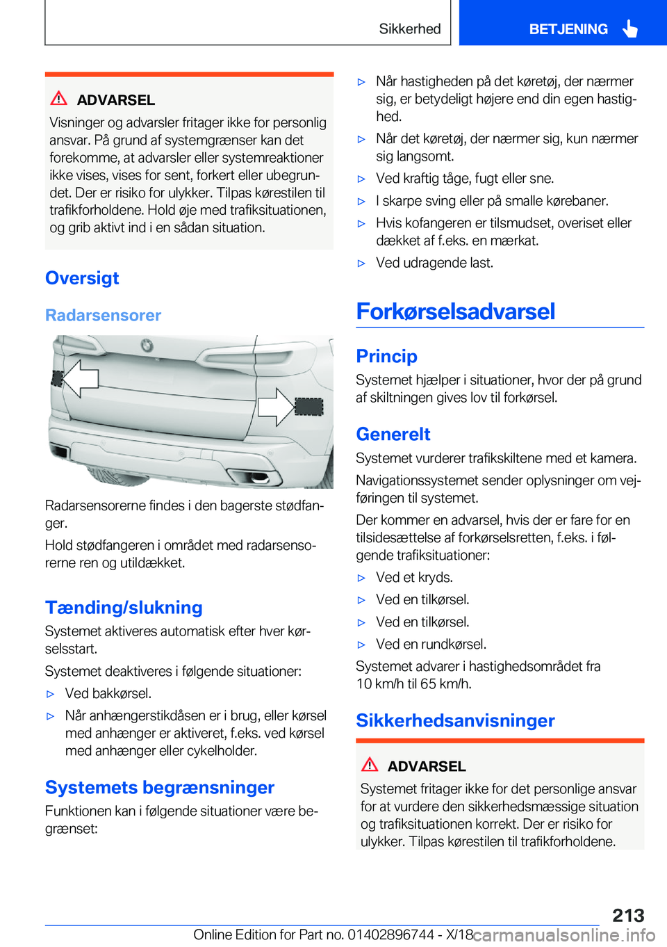 BMW X5 2019  InstruktionsbØger (in Danish) �A�D�V�A�R�S�E�L
�V�i�s�n�i�n�g�e�r��o�g��a�d�v�a�r�s�l�e�r��f�r�i�t�a�g�e�r��i�k�k�e��f�o�r��p�e�r�s�o�n�l�i�g �a�n�s�v�a�r�.��P�å��g�r�u�n�d��a�f��s�y�s�t�e�m�g�r�æ�n�s�e�r��k�a�n��d�e