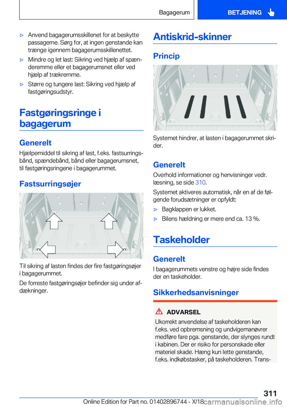 BMW X5 2019  InstruktionsbØger (in Danish) 'x�A�n�v�e�n�d��b�a�g�a�g�e�r�u�m�s�s�k�i�l�l�e�n�e�t��f�o�r��a�t��b�e�s�k�y�t�t�e�p�a�s�s�a�g�e�r�n�e�.��S�