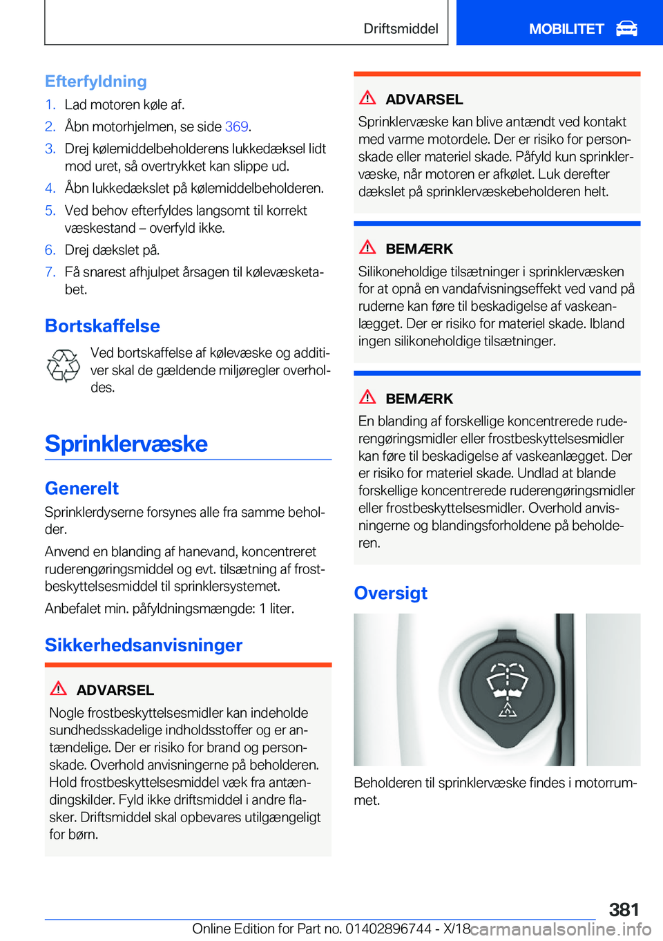 BMW X5 2019  InstruktionsbØger (in Danish) �E�f�t�e�r�f�y�l�d�n�i�n�g�1�.�L�a�d��m�o�t�o�r�e�n��k�