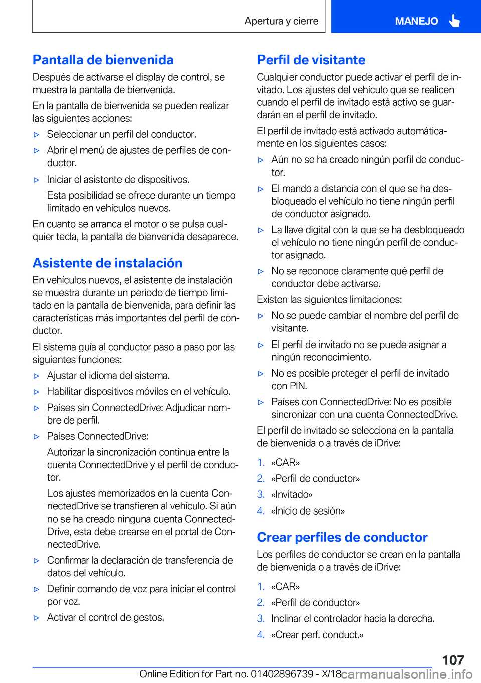BMW X5 2019  Manuales de Empleo (in Spanish) �P�a�n�t�a�l�l�a��d�e��b�i�e�n�v�e�n�i�d�a
�D�e�s�p�u�