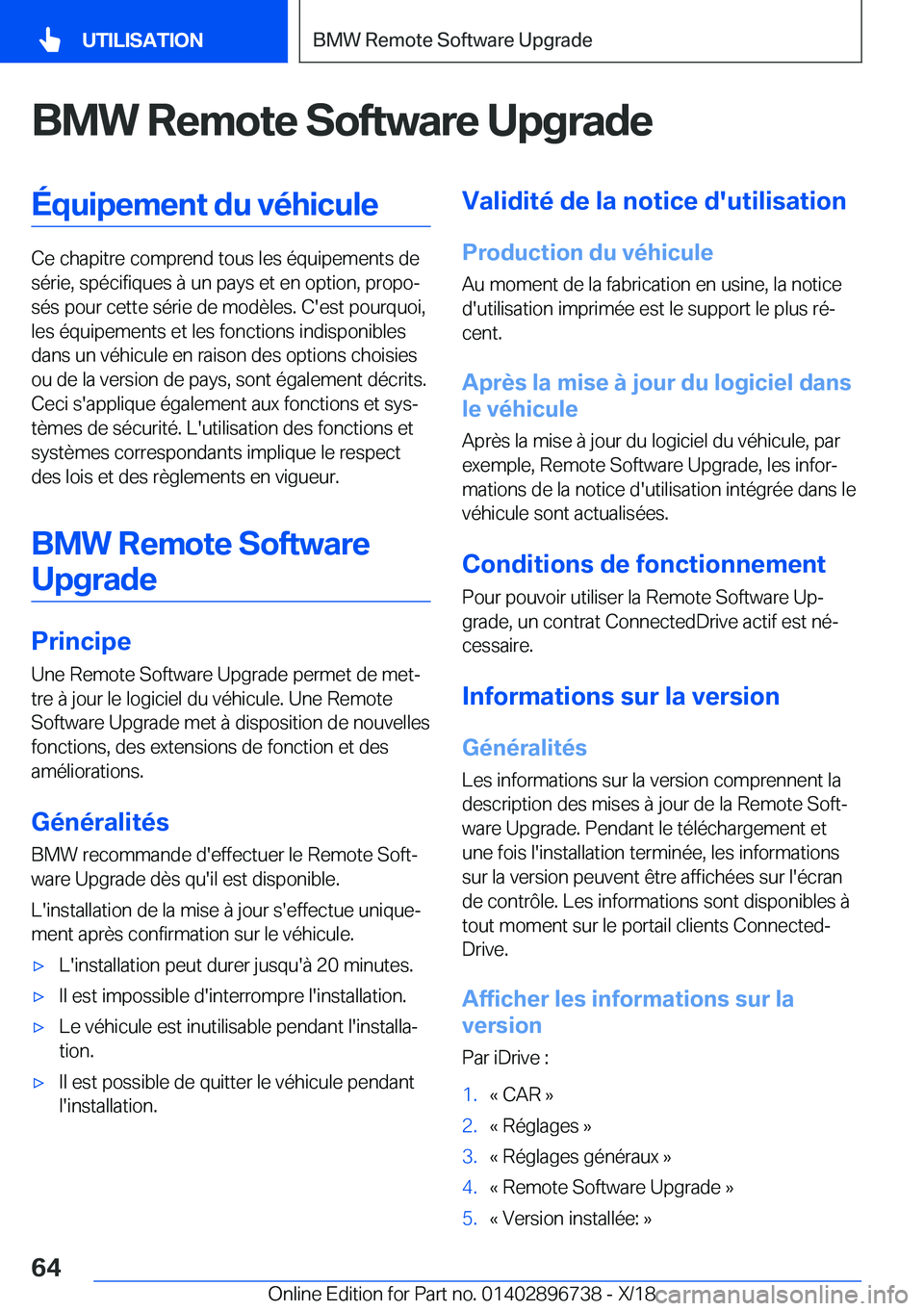 BMW X5 2019  Notices Demploi (in French) �B�M�W��R�e�m�o�t�e��S�o�f�t�w�a�r�e��U�p�g�r�a�d�e�