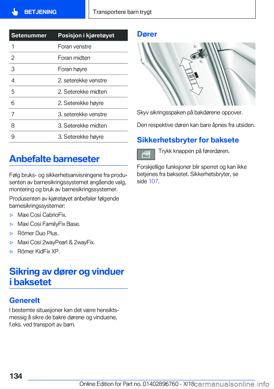 BMW X5 2019  InstruksjonsbØker (in Norwegian) �S�e�t�e�n�u�m�m�e�r�P�o�s�i�s�j�o�n��i��k�j�