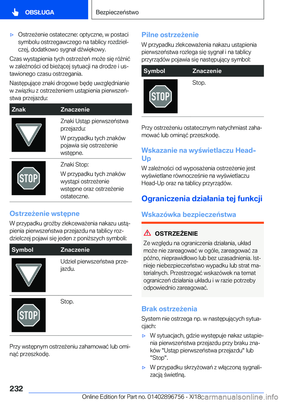 BMW X5 2019  Instrukcja obsługi (in Polish) 'x�O�s�t�r�z�e9�e�n�i�e��o�s�t�a�t�e�c�z�n�e�:��o�p�t�y�c�z�n�e�,��w��p�o�s�t�a�c�i
�s�y�m�b�o�l�u��o�s�t�r�z�e�g�a�w�c�z�e�g�o��n�a��t�a�b�l�i�c�y��r�o�z�d�z�i�e�lj �c�z�e�j�,��d�o�d�a