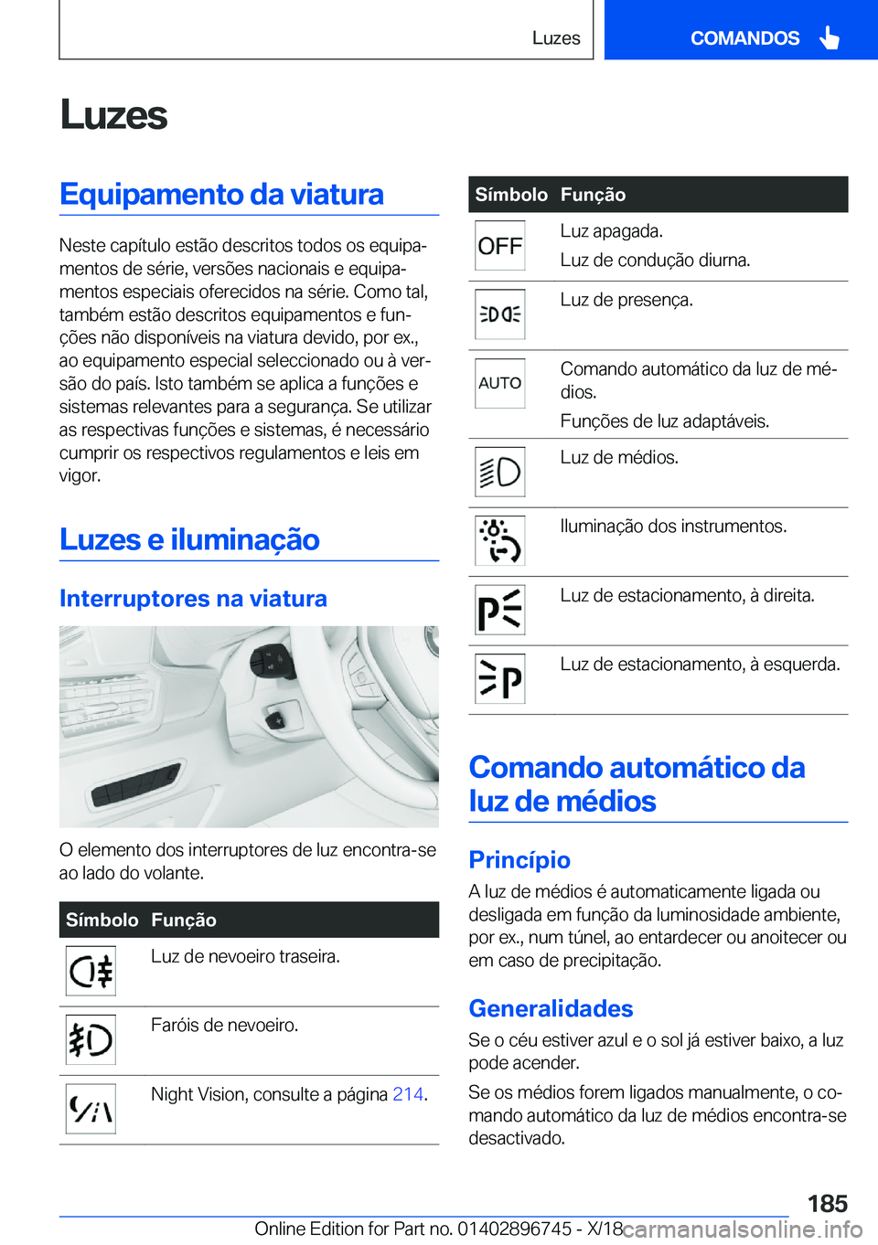 BMW X5 2019  Manual do condutor (in Portuguese) �L�u�z�e�s�E�q�u�i�p�a�m�e�n�t�o��d�a��v�i�a�t�u�r�a
�N�e�s�t�e��c�a�p�