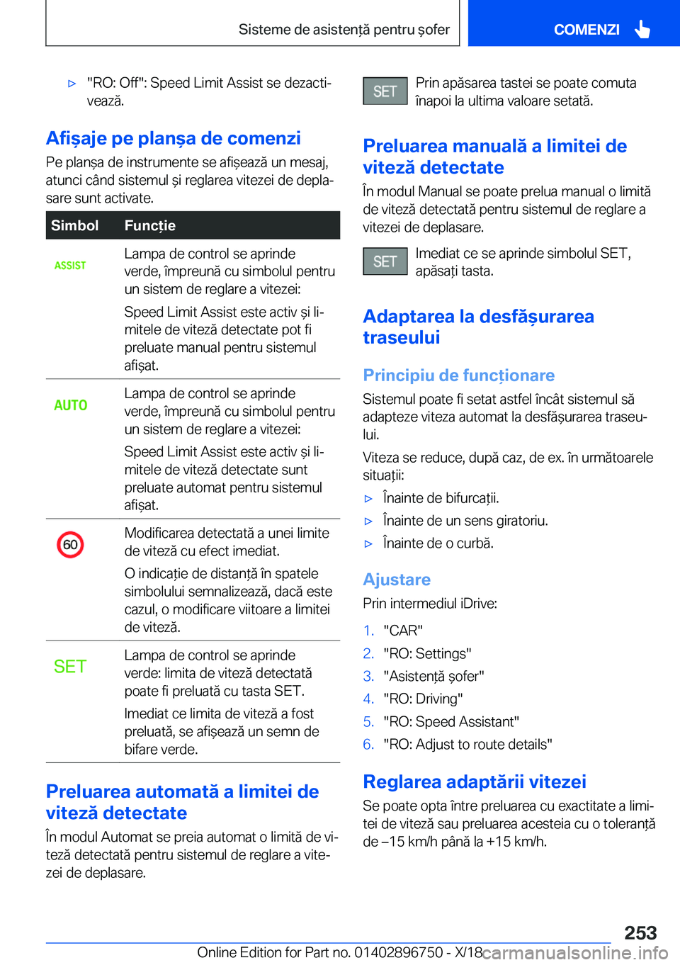 BMW X5 2019  Ghiduri De Utilizare (in Romanian) 'x��R�O�:��O�f�f��:��S�p�e�e�d��L�i�m�i�t��A�s�s�i�s�t��s�e��d�e�z�a�c�t�ij�v�e�a�z�
