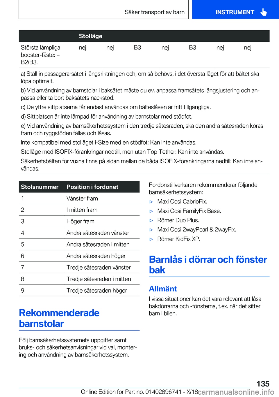 BMW X5 2019  InstruktionsbÖcker (in Swedish) �S�t�o�l�l�ä�g�e�S�t�