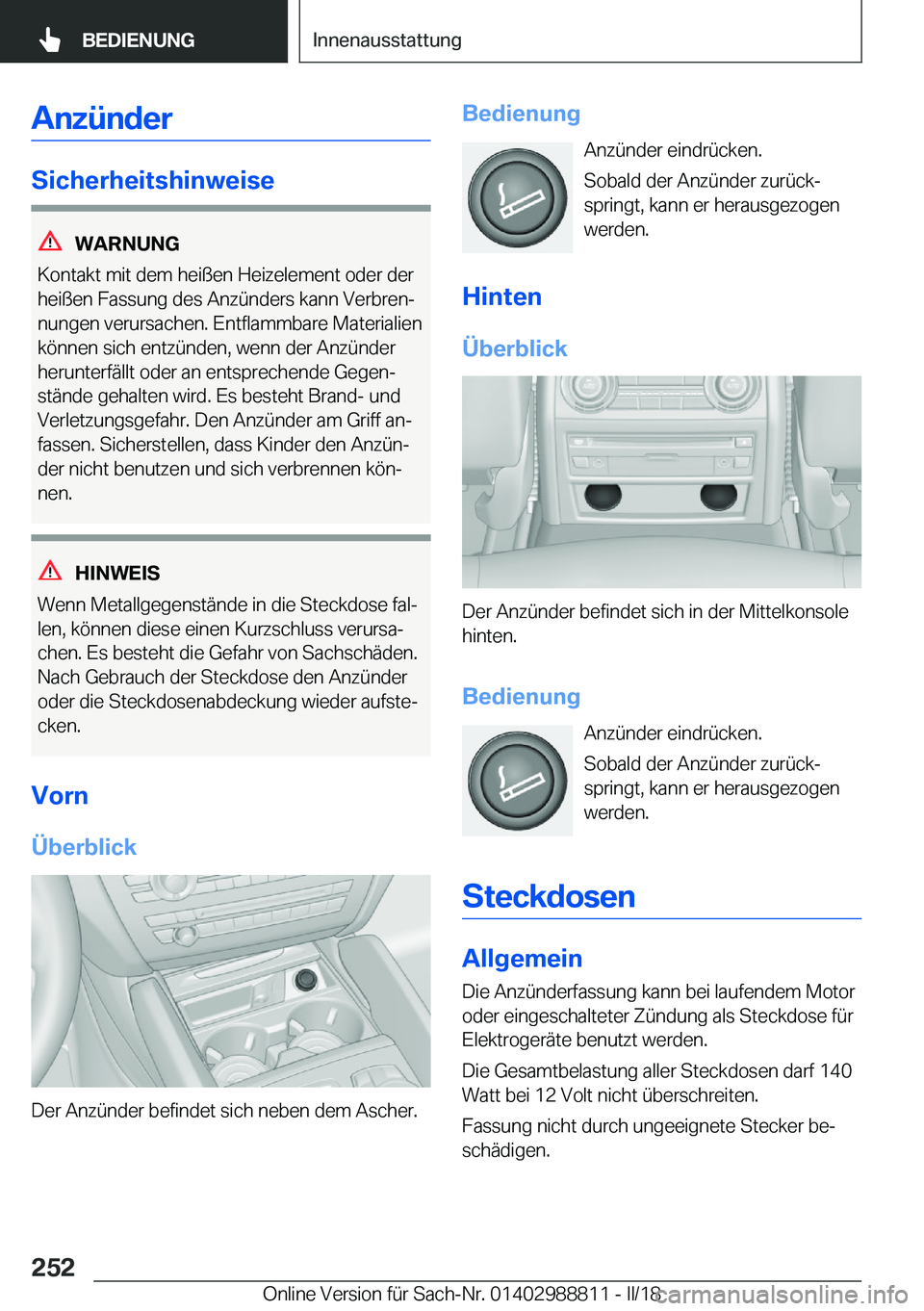 BMW X5 2018  Betriebsanleitungen (in German) �A�n�z�