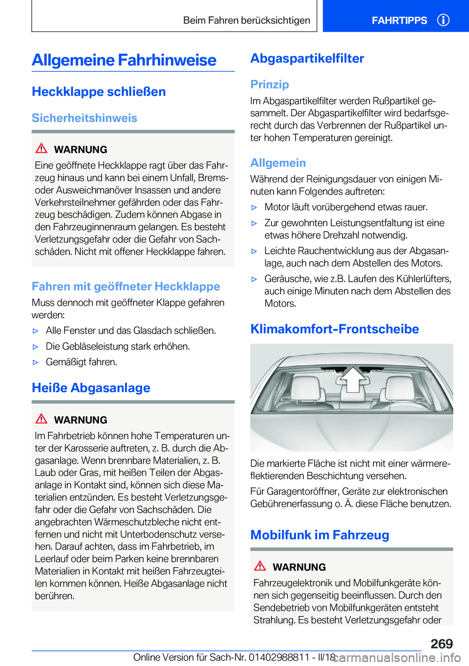 BMW X5 2018  Betriebsanleitungen (in German) �A�l�l�g�e�m�e�i�n�e��F�a�h�r�h�i�n�w�e�i�s�e
�H�e�c�k�k�l�a�p�p�e��s�c�h�l�i�e�