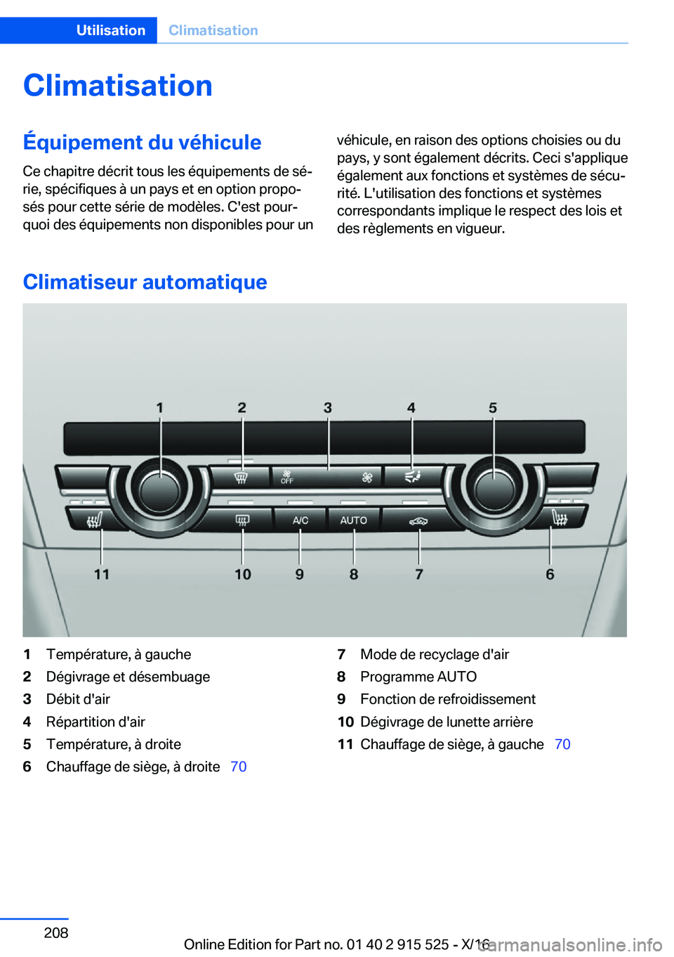 BMW X5 2017  Notices Demploi (in French) �C�l�i�m�a�t�i�s�a�t�i�o�n�