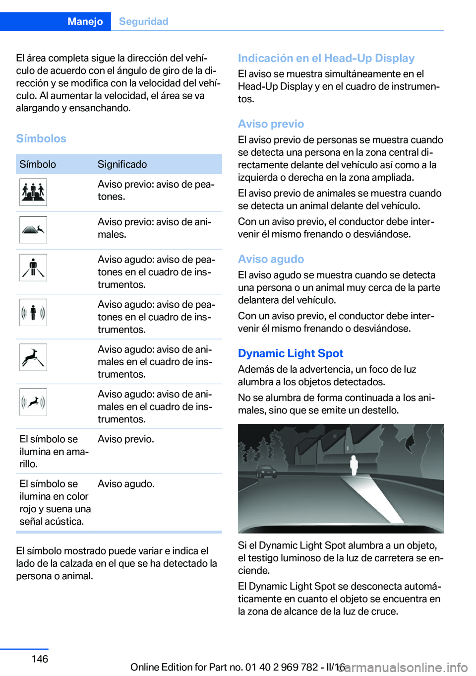 BMW X5 2016 Manuales de Empleo (in Spanish) El área completa sigue la dirección del vehí‐
culo de acuerdo con el ángulo de giro de la di‐
rección y se modifica con la velocidad del vehí‐
culo. Al aumentar la velocidad, el área se v BMW X5 2016 Manuales de Empleo (in Spanish) El área completa sigue la dirección del vehí‐
culo de acuerdo con el ángulo de giro de la di‐
rección y se modifica con la velocidad del vehí‐
culo. Al aumentar la velocidad, el área se v