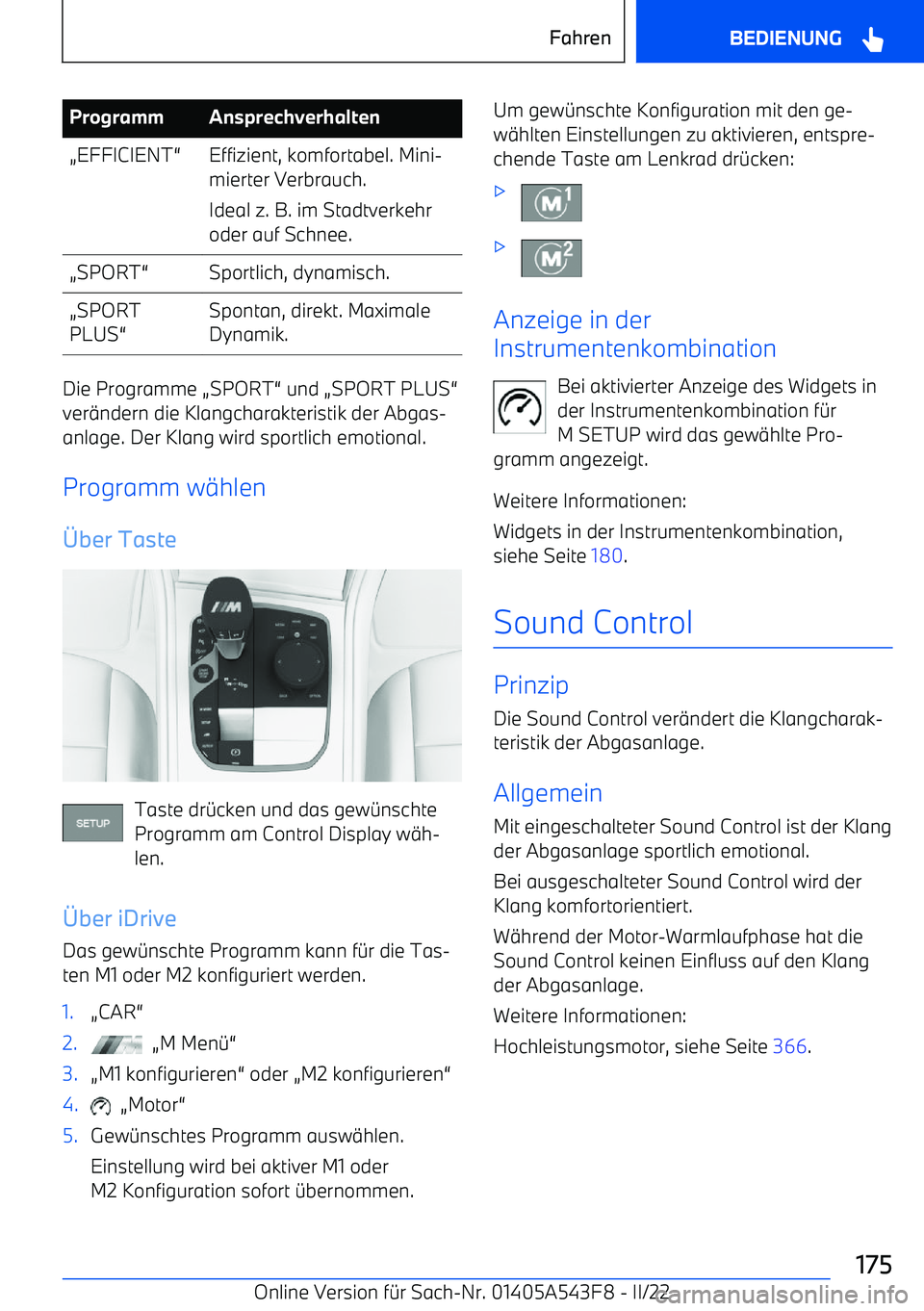BMW X5 M 2022  Betriebsanleitungen (in German) ProgrammAnsprechverhalten