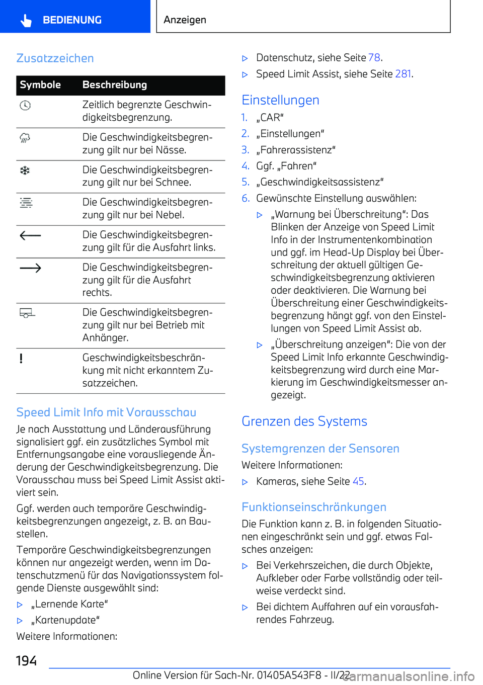 BMW X5 M 2022  Betriebsanleitungen (in German) ZusatzzeichenSymboleBeschreibung Zeitlich begrenzte Geschwin