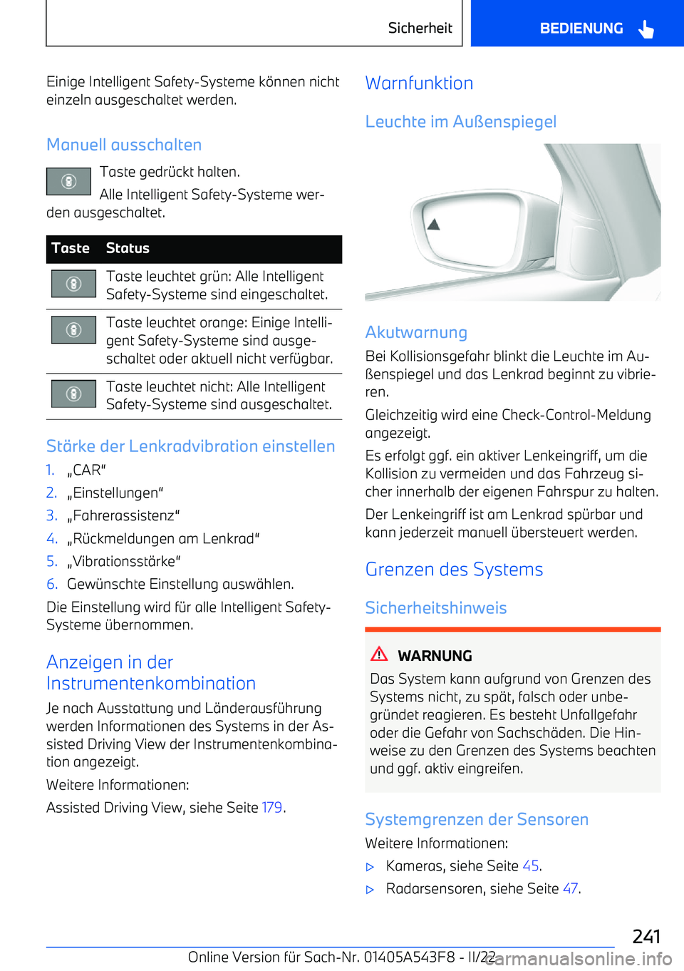 BMW X5 M 2022  Betriebsanleitungen (in German) Einige Intelligent Safety