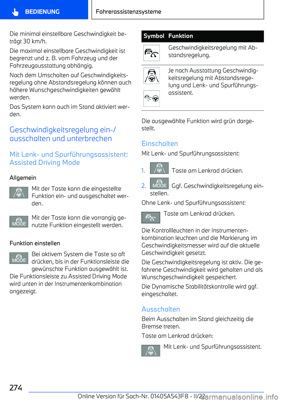 BMW X5 M 2022  Betriebsanleitungen (in German) Die minimal einstellbare Geschwindigkeit be