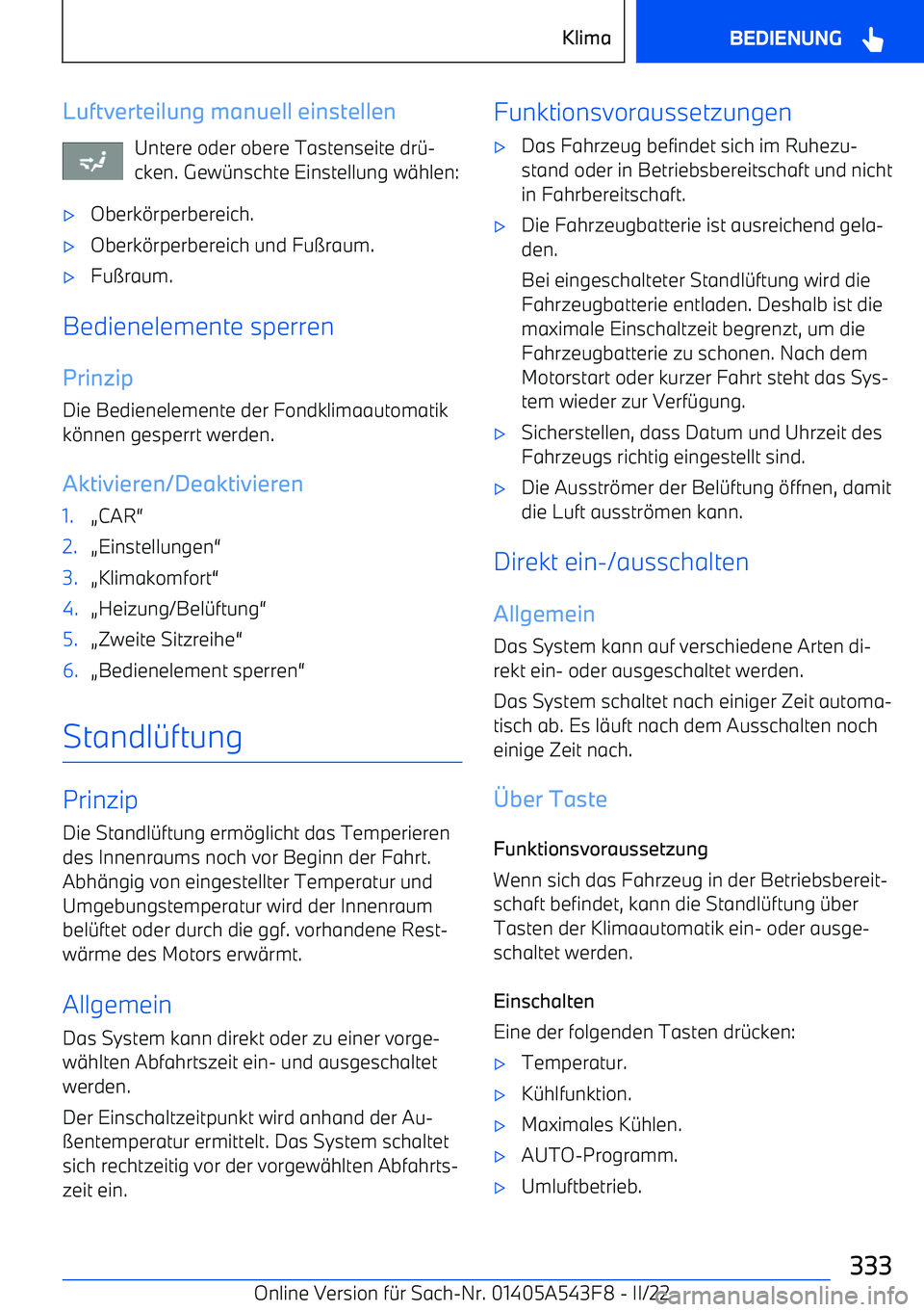 BMW X5 M 2022  Betriebsanleitungen (in German) Luftverteilung manuell einstellenUntere oder obere Tastenseite dr