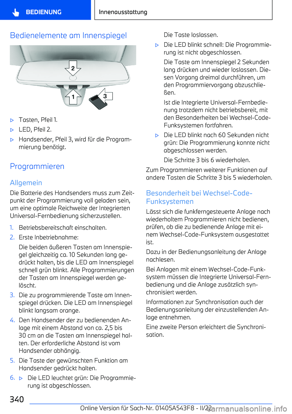 BMW X5 M 2022  Betriebsanleitungen (in German) Bedienelemente am Innenspiegel
