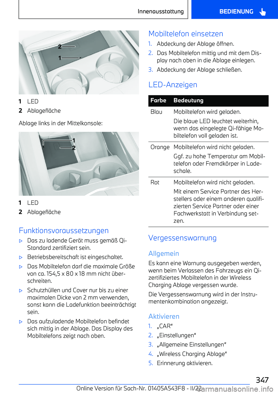 BMW X5 M 2022  Betriebsanleitungen (in German) 1LED2Ablagefl