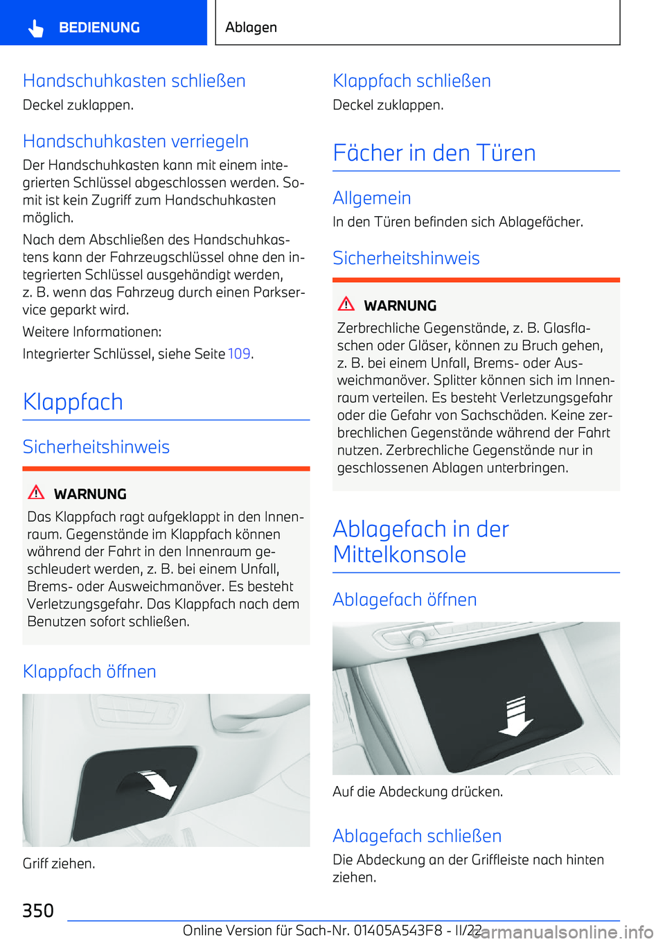 BMW X5 M 2022  Betriebsanleitungen (in German) Handschuhkasten schlie