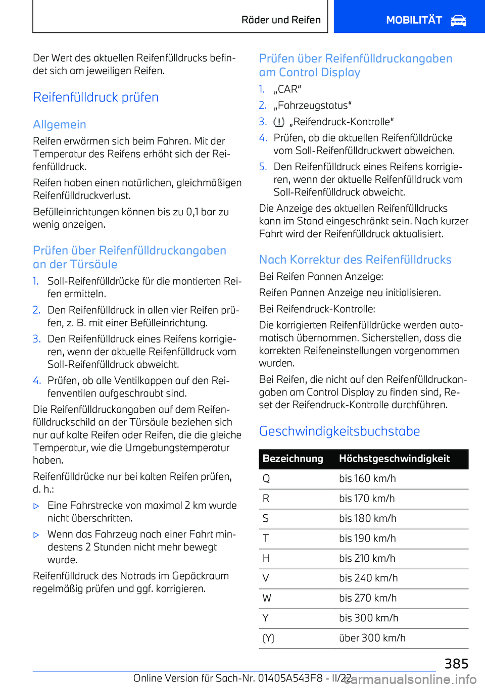 BMW X5 M 2022  Betriebsanleitungen (in German) Der Wert des aktuellen Reifenf