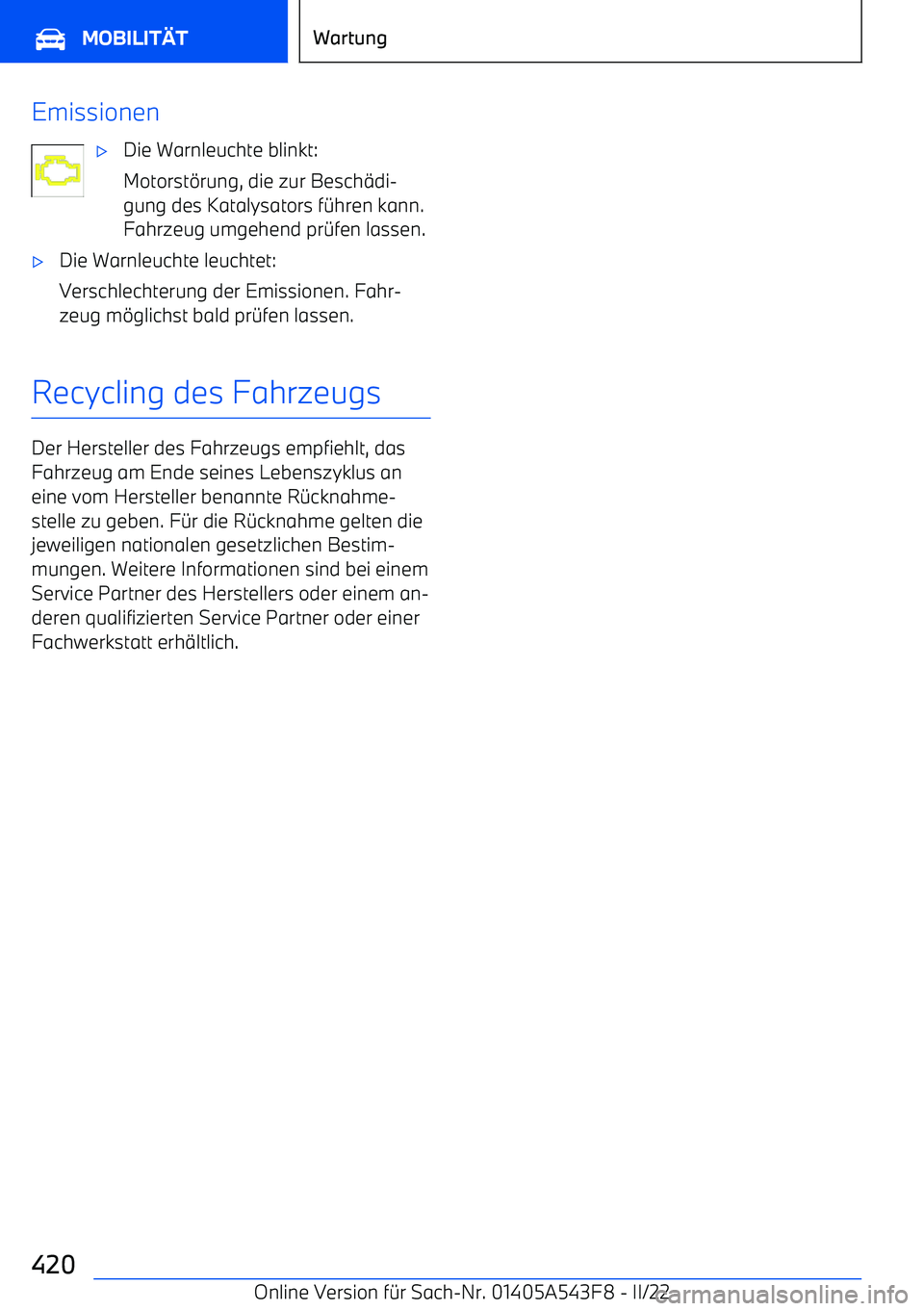 BMW X5 M 2022  Betriebsanleitungen (in German) Emissionen