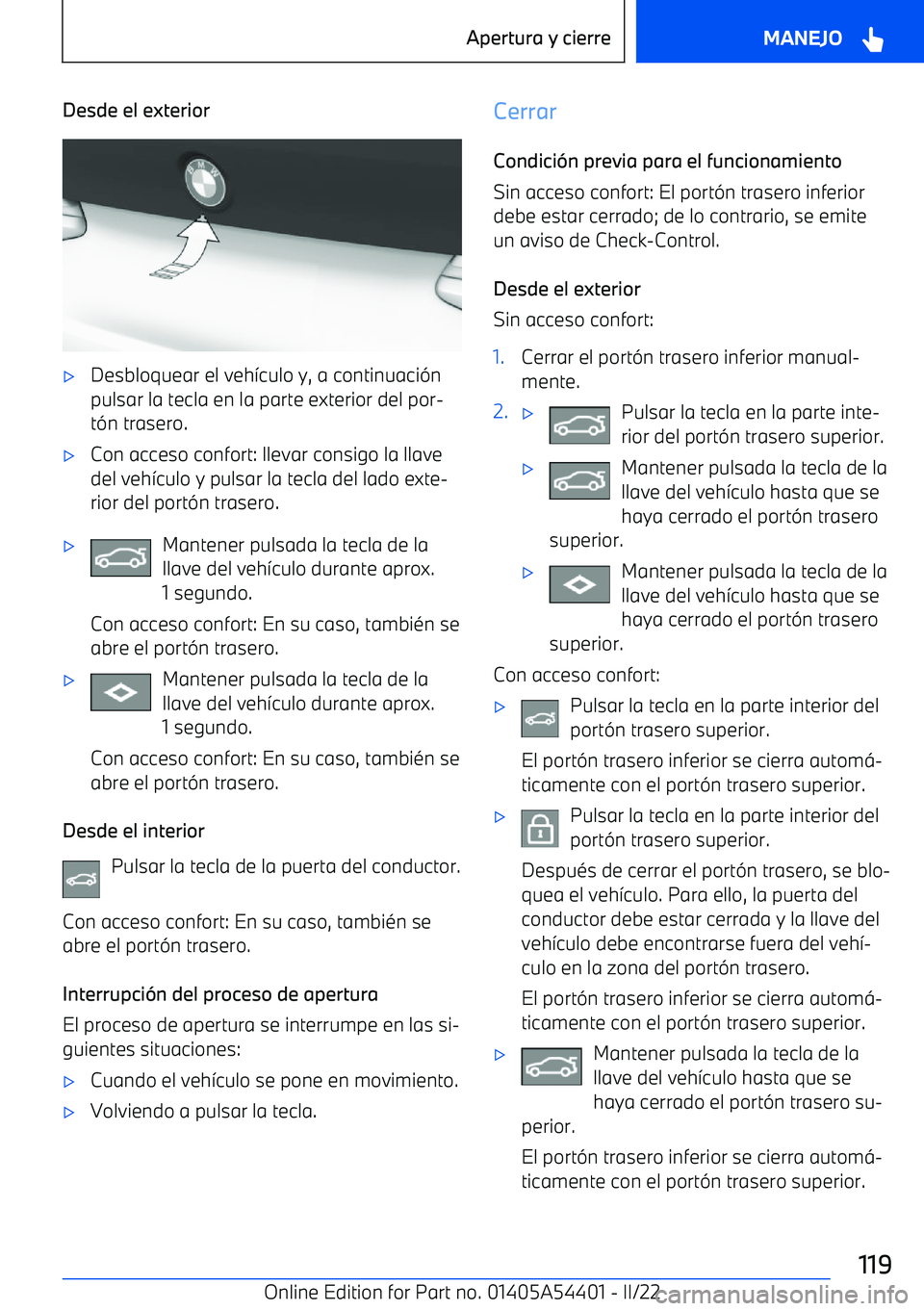 BMW X5 M 2022  Manuales de Empleo (in Spanish) Desde el exterior