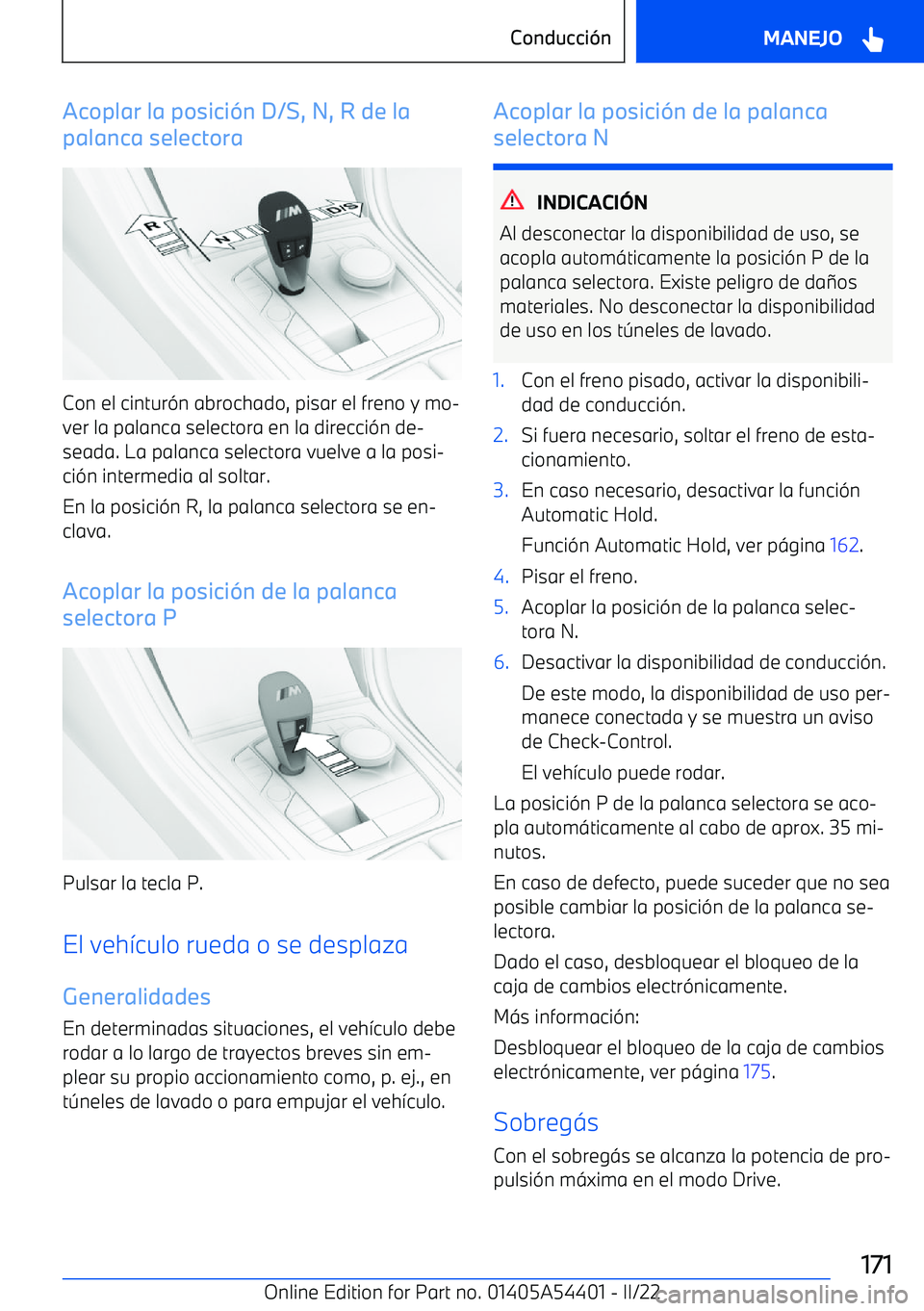 BMW X5 M 2022  Manuales de Empleo (in Spanish) Acoplar la posici