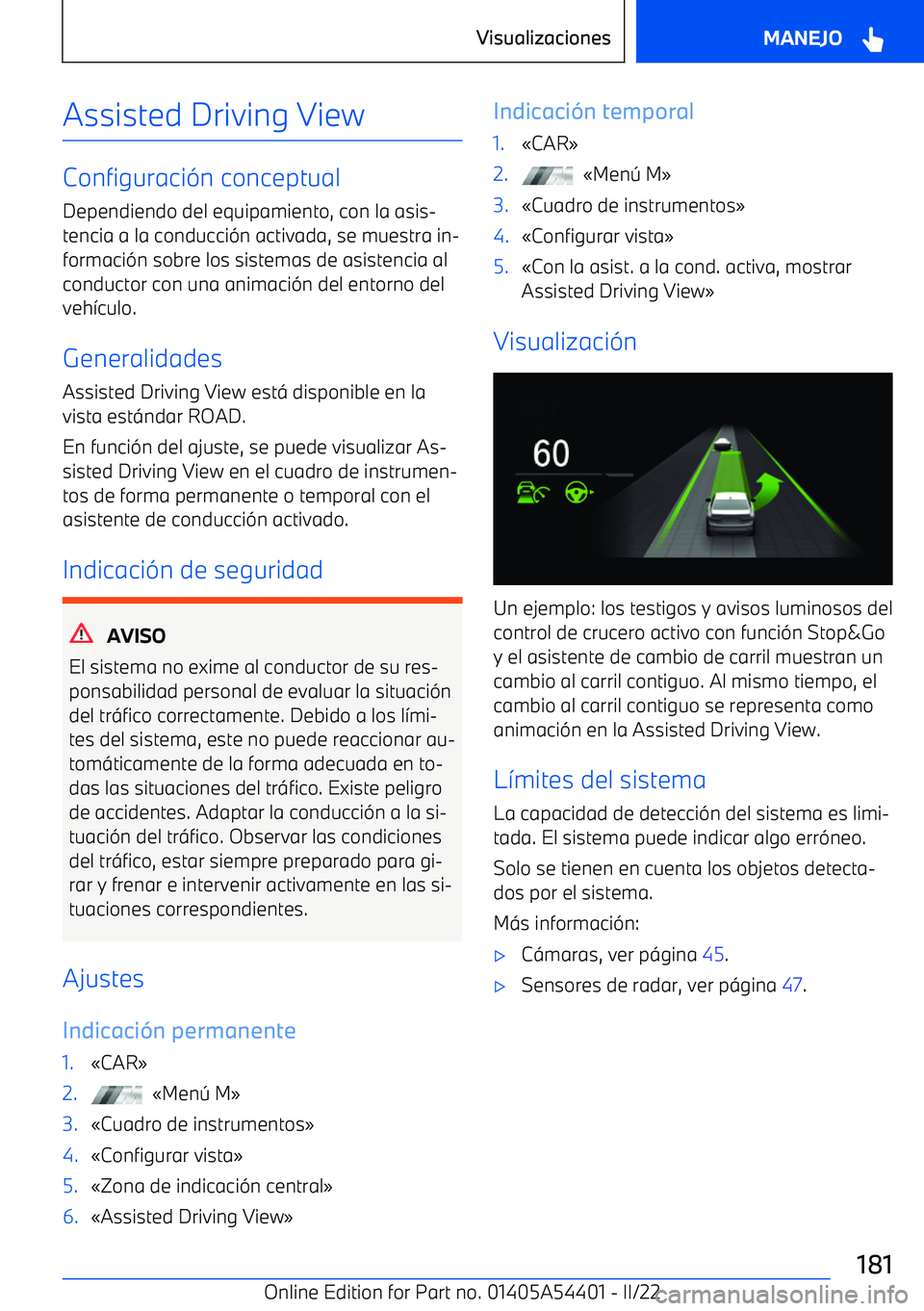 BMW X5 M 2022  Manuales de Empleo (in Spanish) Assisted Driving View
Configuraci