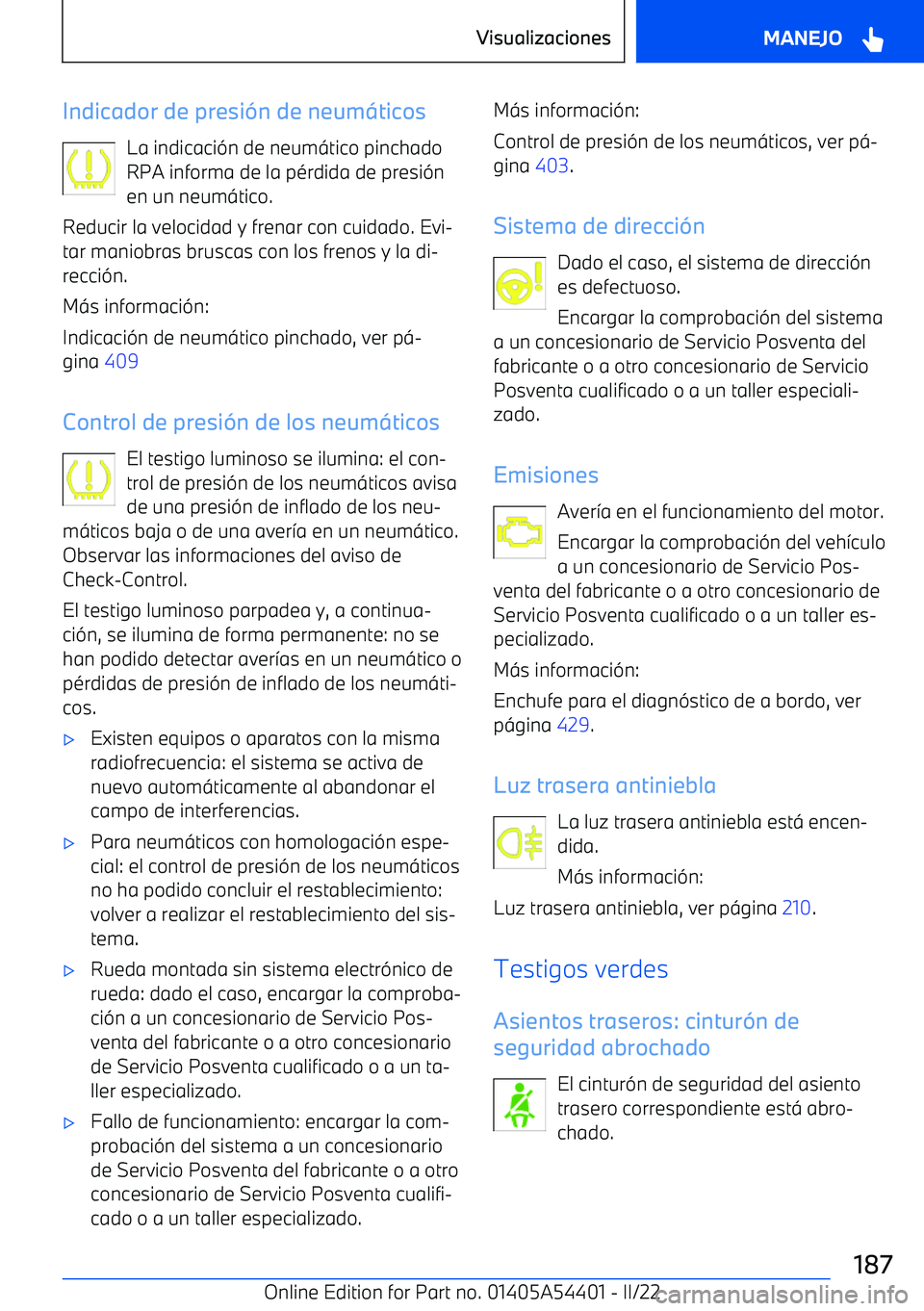 BMW X5 M 2022  Manuales de Empleo (in Spanish) Indicador de presi