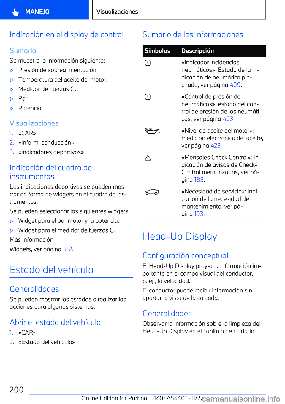 BMW X5 M 2022  Manuales de Empleo (in Spanish) Indicaci