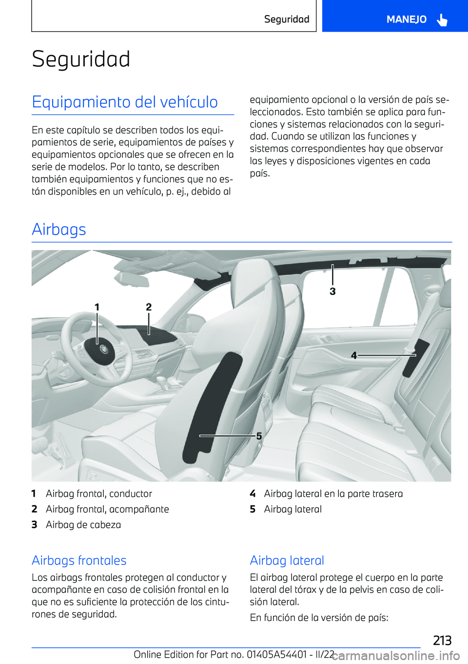 BMW X5 M 2022  Manuales de Empleo (in Spanish) SeguridadEquipamiento del veh
