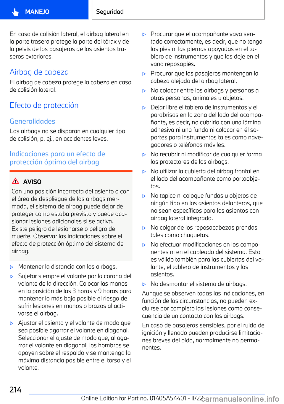 BMW X5 M 2022  Manuales de Empleo (in Spanish) En caso de colisi