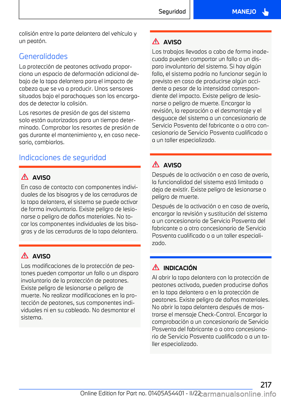 BMW X5 M 2022  Manuales de Empleo (in Spanish) colisi