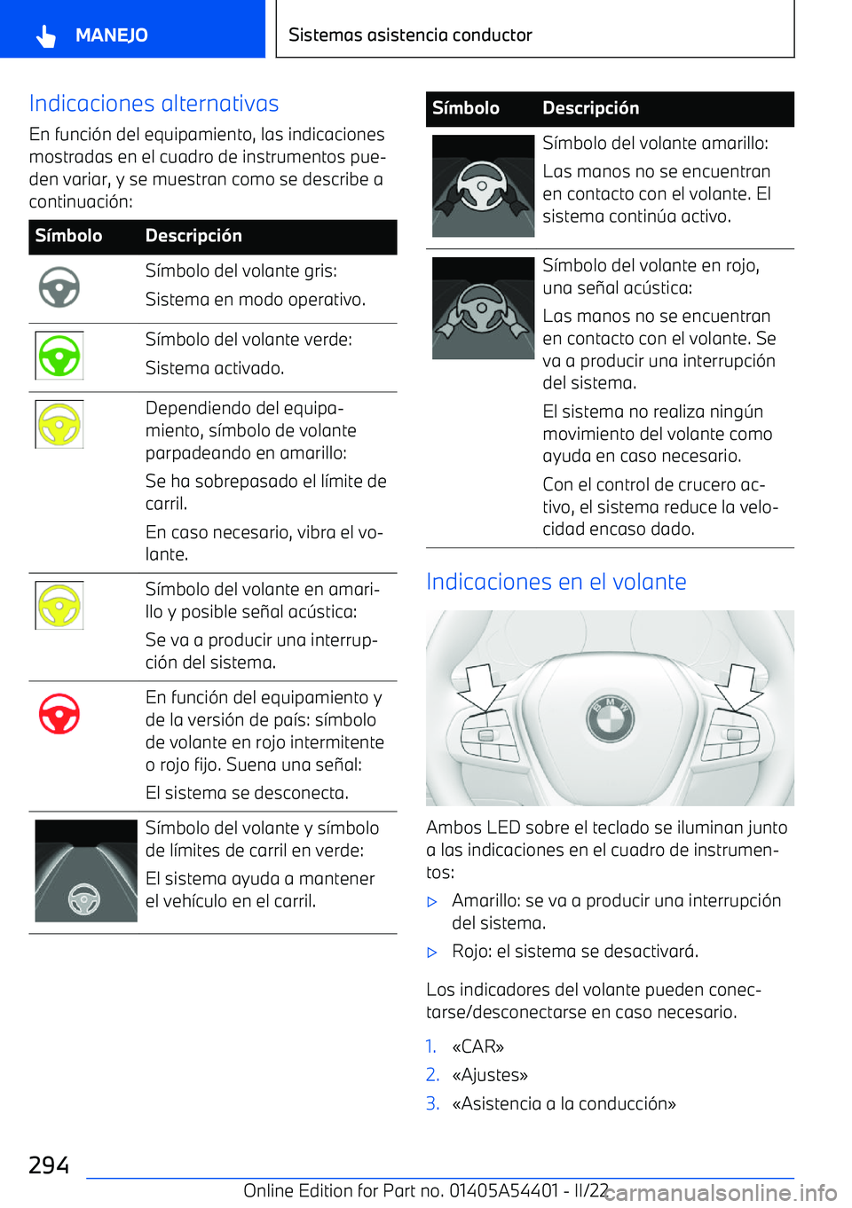 BMW X5 M 2022  Manuales de Empleo (in Spanish) Indicaciones alternativasEn funci
