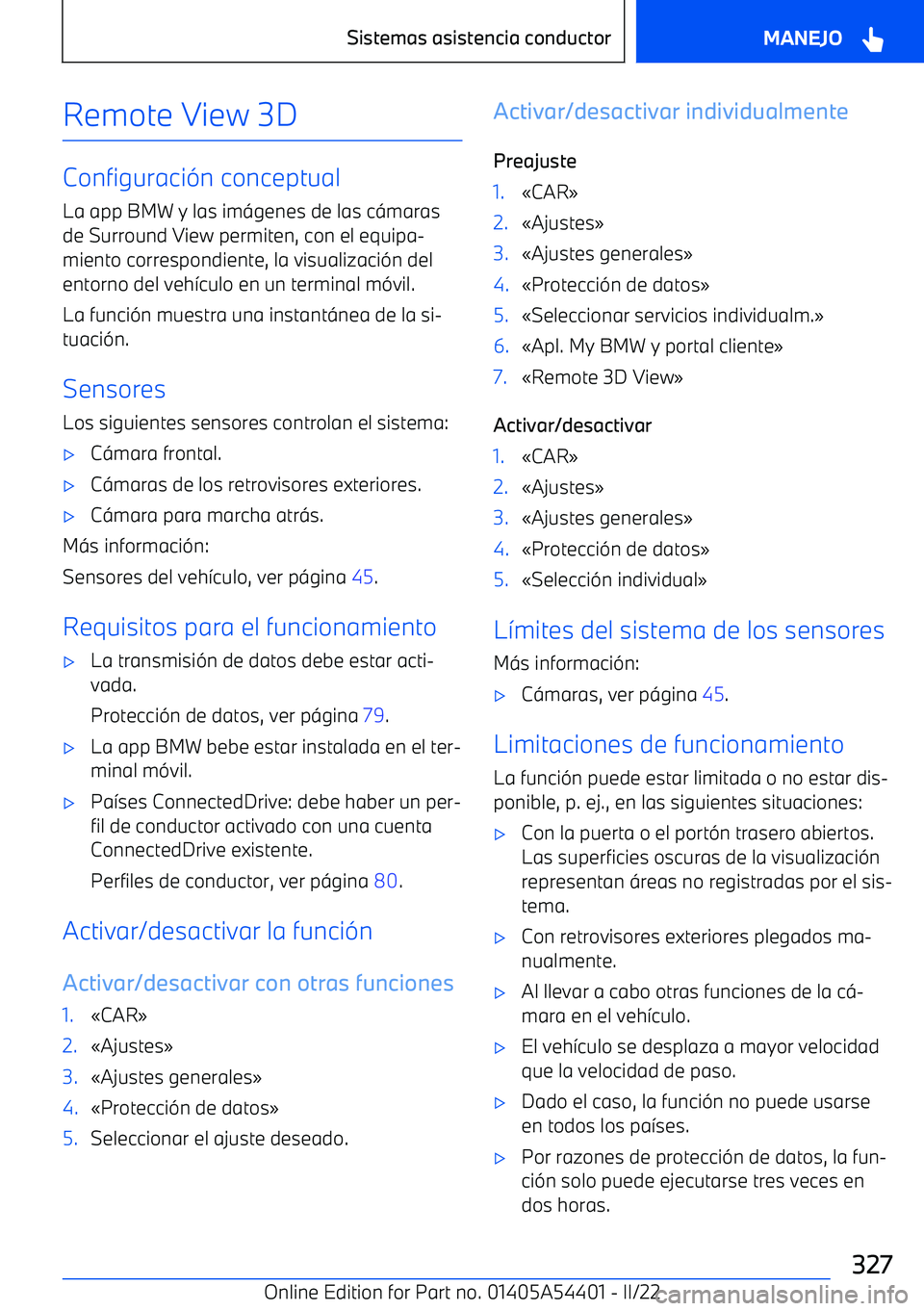 BMW X5 M 2022  Manuales de Empleo (in Spanish) Remote View 3D
Configuraci