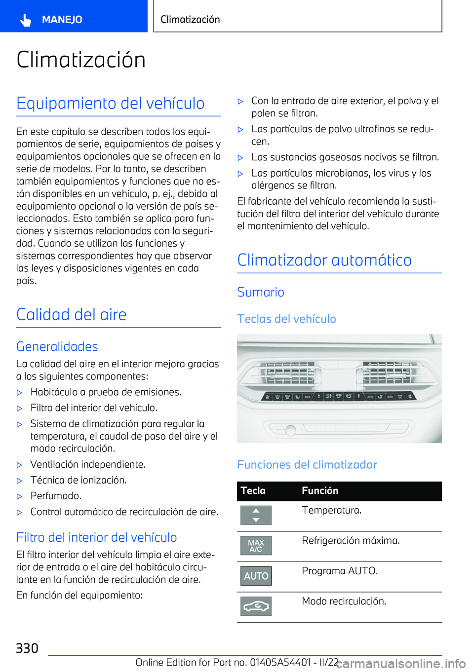 BMW X5 M 2022  Manuales de Empleo (in Spanish) Climatizaci