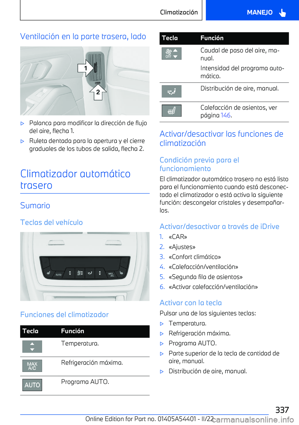 BMW X5 M 2022  Manuales de Empleo (in Spanish) Ventilaci