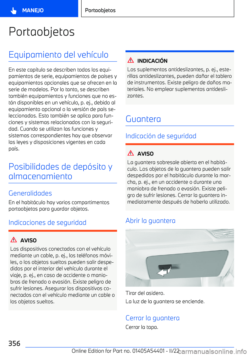 BMW X5 M 2022  Manuales de Empleo (in Spanish) PortaobjetosEquipamiento del veh