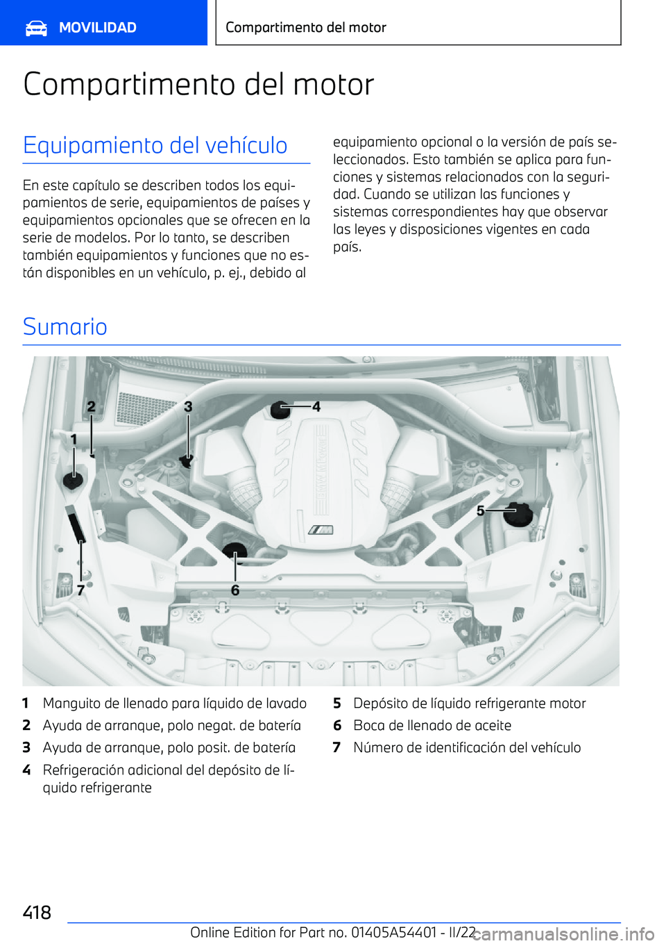 BMW X5 M 2022  Manuales de Empleo (in Spanish) Compartimento del motorEquipamiento del veh