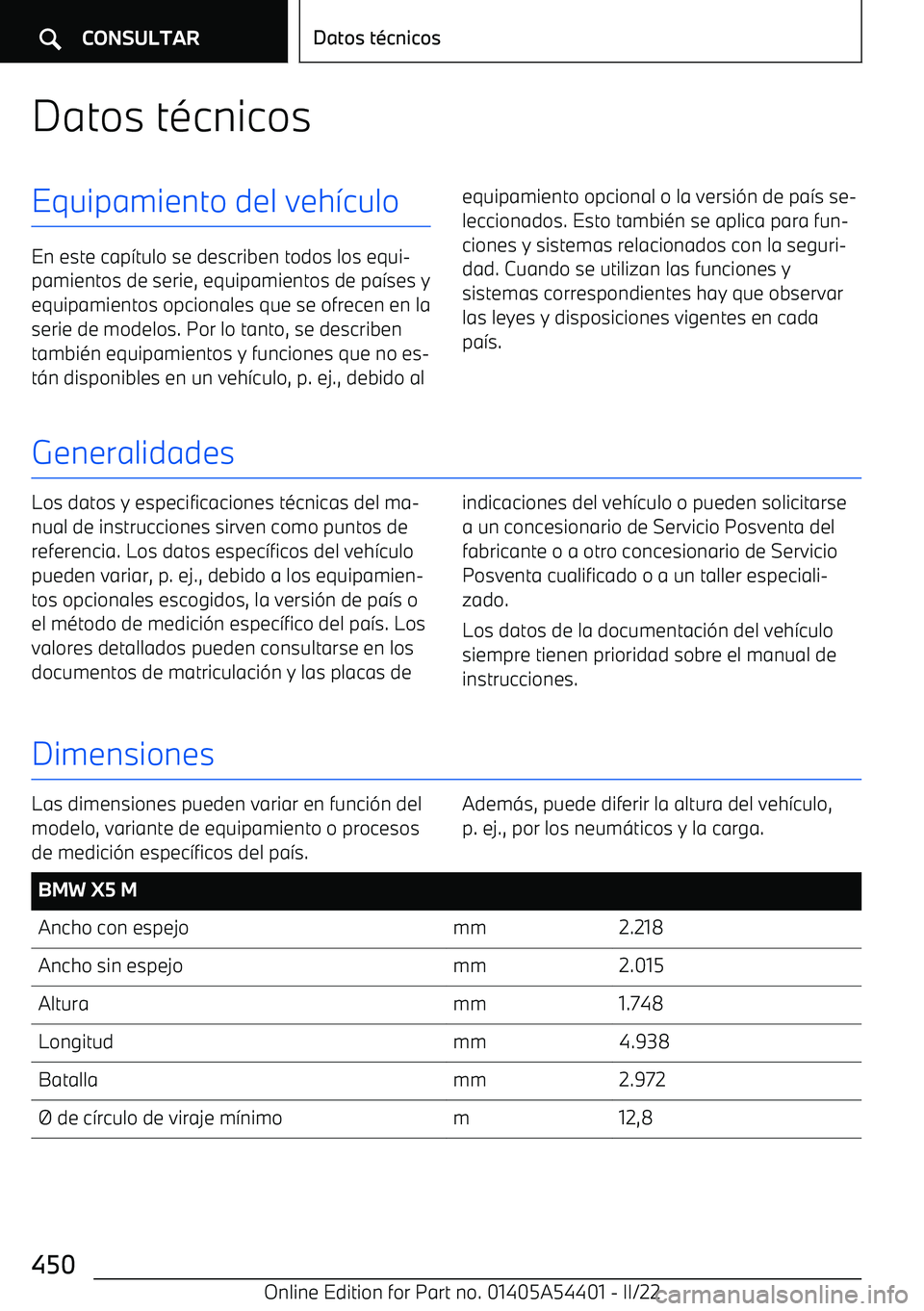 BMW X5 M 2022  Manuales de Empleo (in Spanish) Datos t